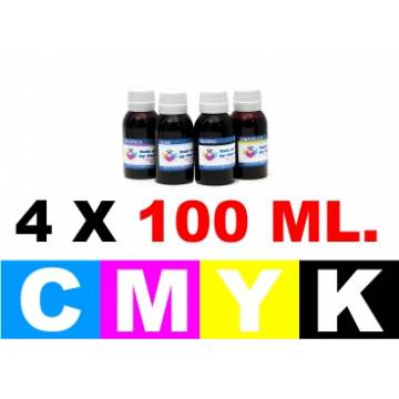Pack 4 botellas de 100 ml. tinta para cartuchos para HP 364 cmyk Pack 4 botellas de 100 ml. tinta para cartuchos para HP 364 cmyk