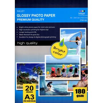 420X297MM A3 High Glossy Inkjet Photo Paper 180g-20 hojas 420X297MM A3 High Glossy Inkjet Photo Paper 180g-20 hojas